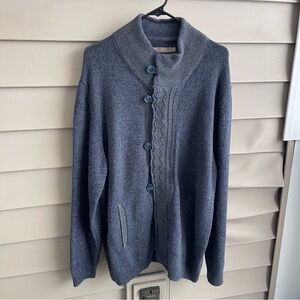 Raffi Wool Blend Mens XL Blue Full Zip Knit Cardigan Pockets Academia Dad